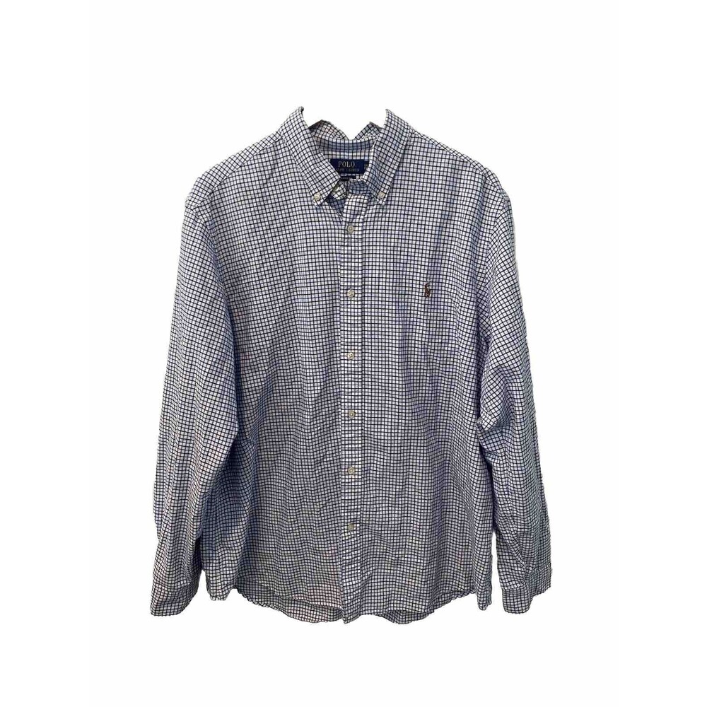 Polo Ralph Lauren Shirt Mens 2XL XXL Blue Oxford Long Sleeve Plaid Check Pony